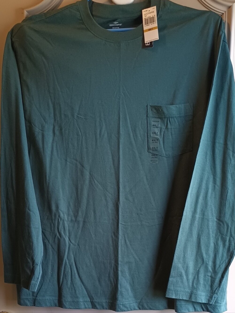 Dockers Men's 4XLT Long Sleeve Pocket Tee in Green